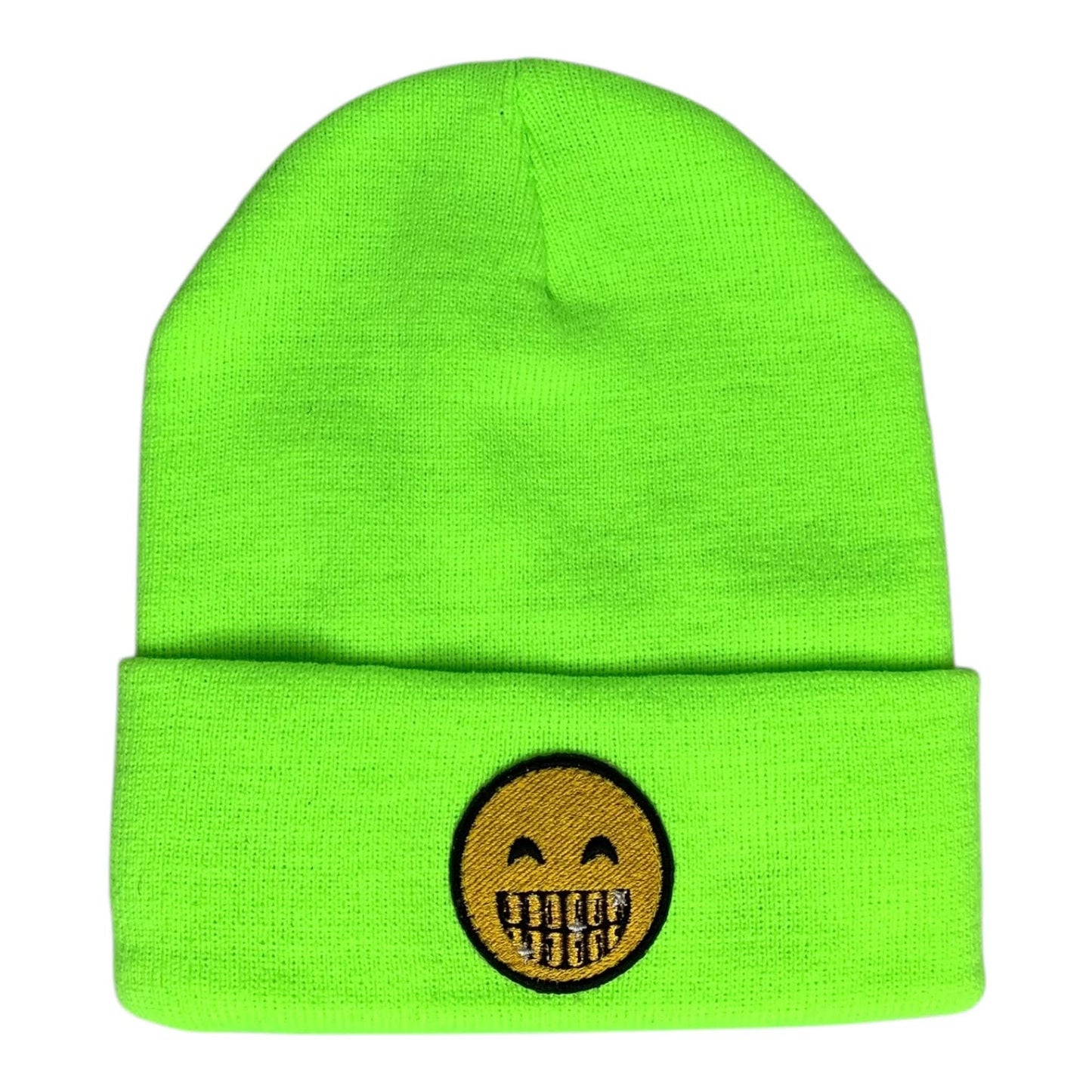 Gold Mouth Emoji - Beanie Cap - Neon Green